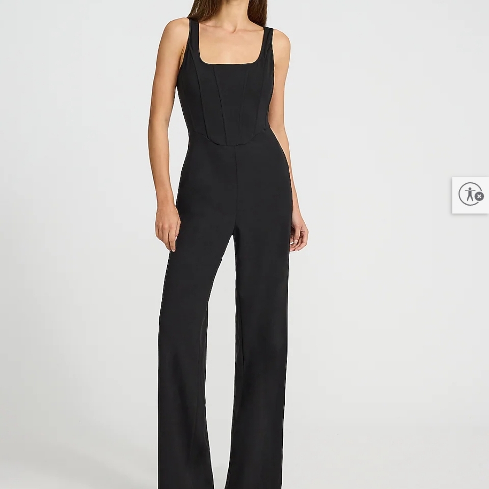 Square Neck Sleeveless Corset Wide Leg Jumpsuit with Pockets